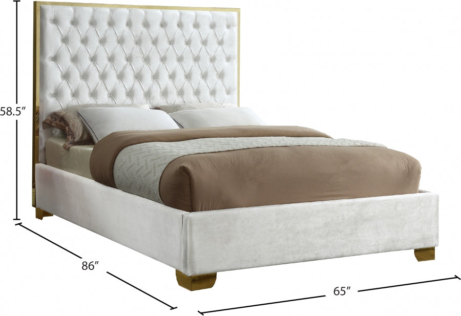 Lana White Velvet Queen Bed from Meridian - Luna Furniture