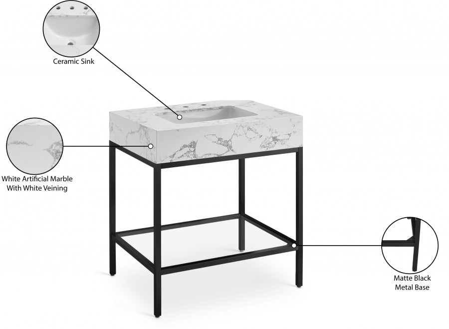 Marmo White 30" Bathroom Vanity from Meridian - Luna Furniture