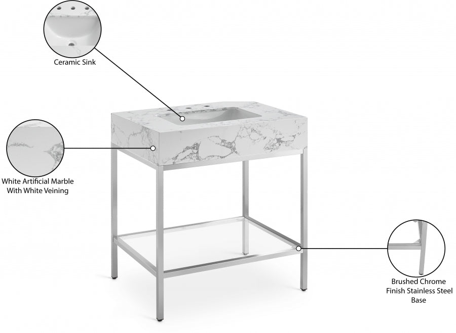 Marmo White 30" Bathroom Vanity from Meridian - Luna Furniture