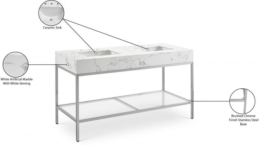 Marmo White 60" Bathroom Vanity from Meridian - Luna Furniture