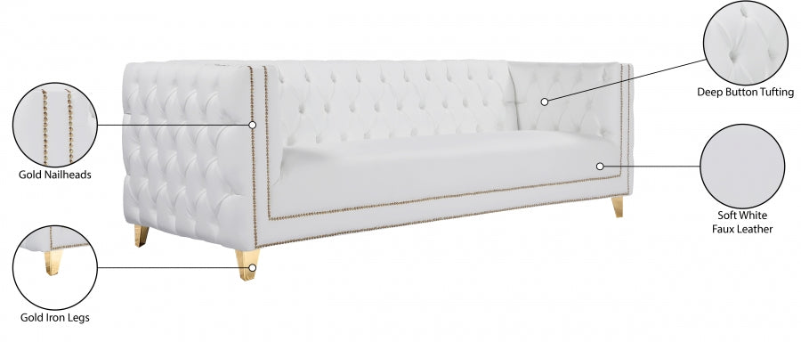 Michelle White Faux Leather Sofa from Meridian - Luna Furniture