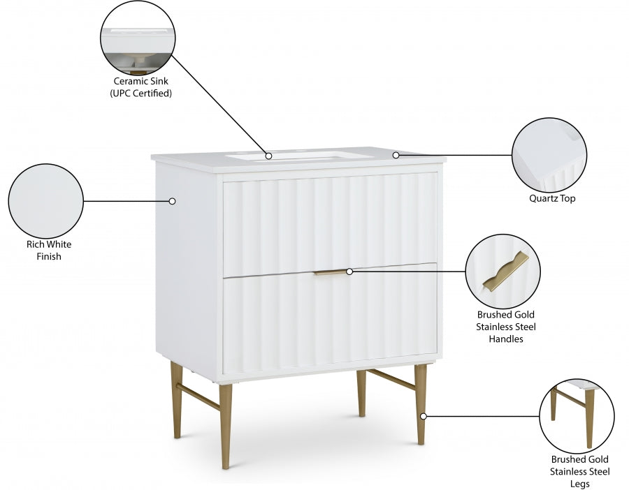 Modernist White 30" Bathroom Vanity from Meridian - Luna Furniture