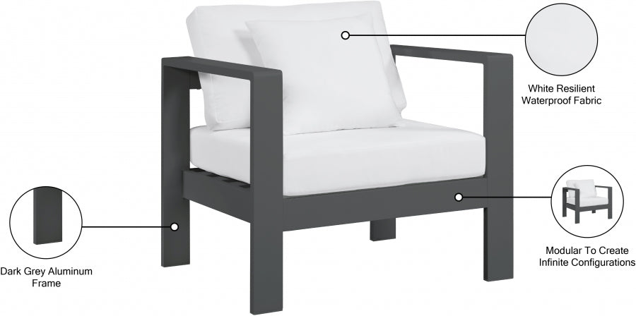 Nizuc White Outdoor Patio Aluminum Modular Arm Chair from Meridian - Luna Furniture