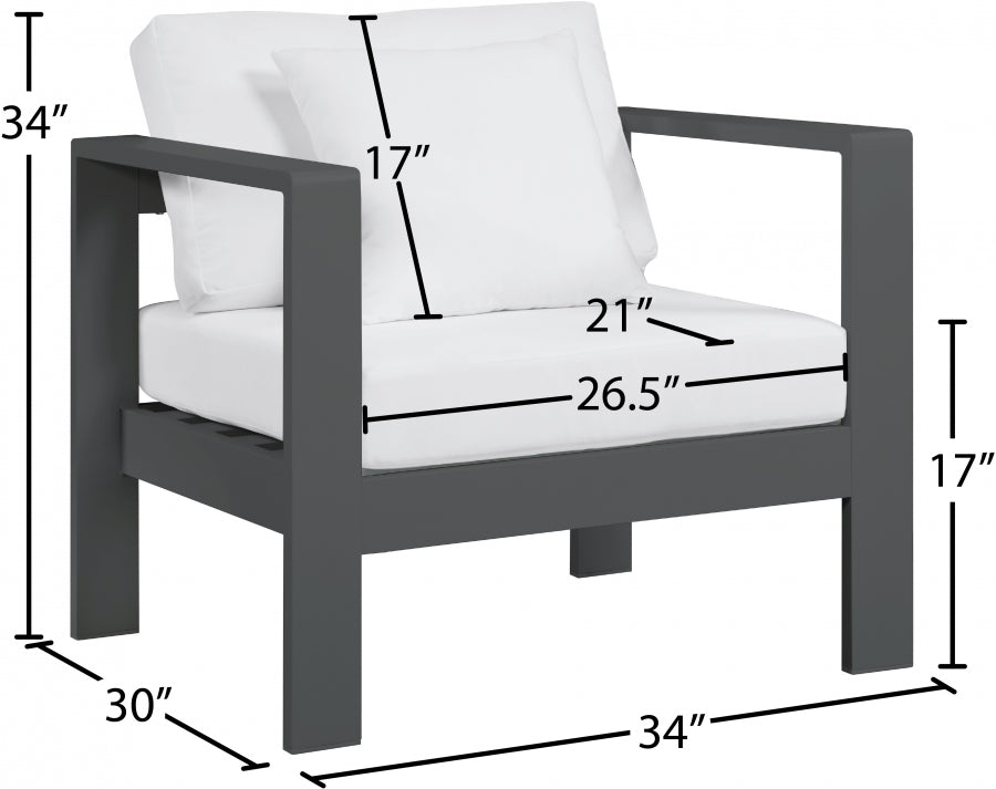 Nizuc White Outdoor Patio Aluminum Modular Arm Chair from Meridian - Luna Furniture