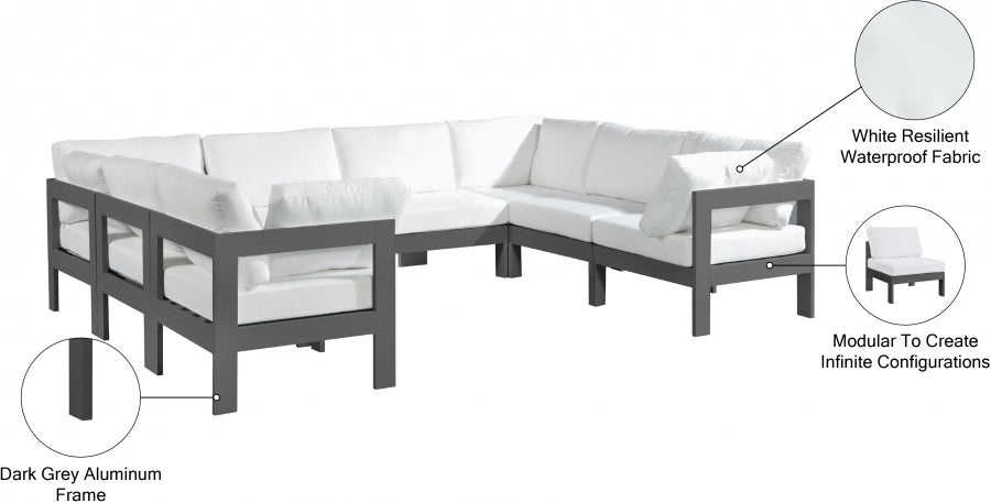 Nizuc White Outdoor Patio Aluminum Modular Sectional from Meridian - Luna Furniture