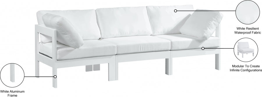 Nizuc White Outdoor Patio Aluminum Modular Sofa from Meridian - Luna Furniture