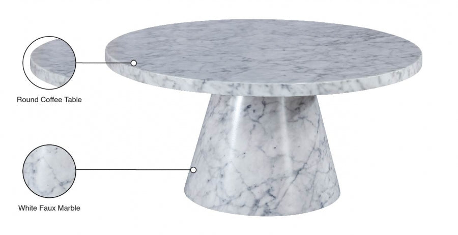 Omni White Faux Marble 36" Coffee Table from Meridian - Luna Furniture