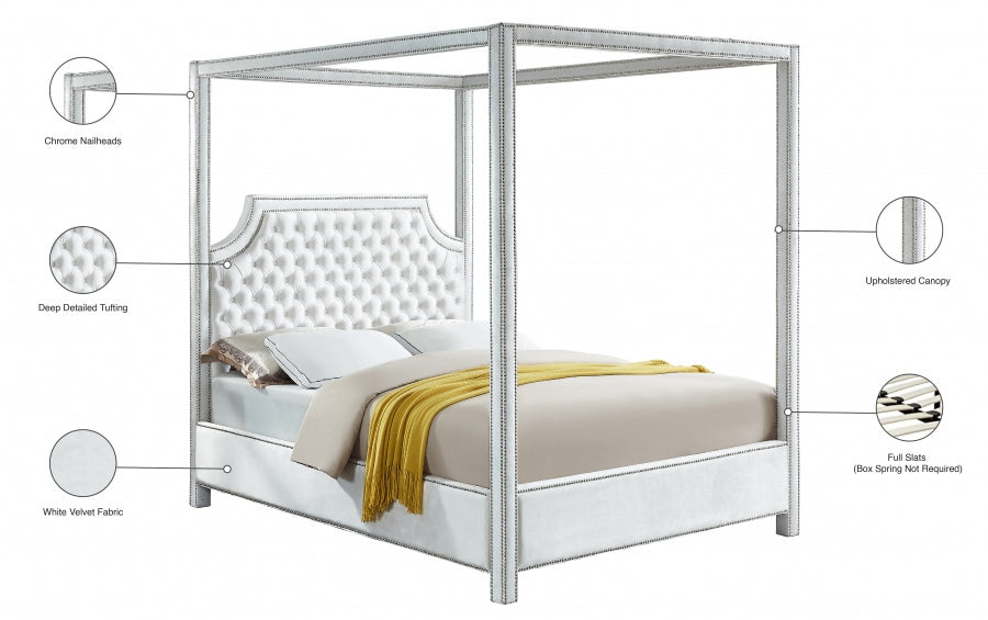 Rowan White Velvet Queen Bed from Meridian - Luna Furniture