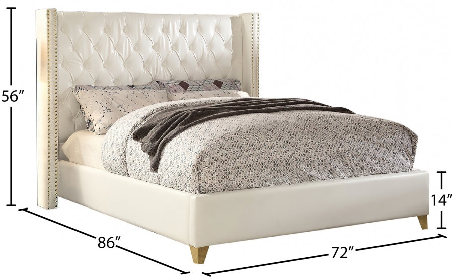 Soho White White Bonded Leather Queen Bed from Meridian - Luna Furniture