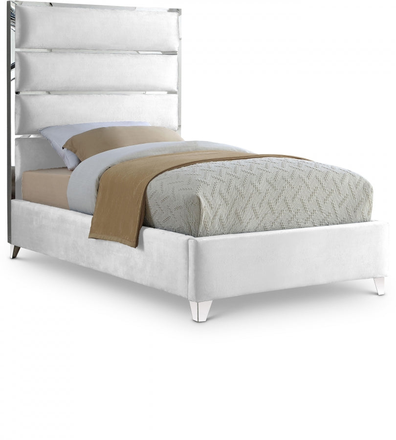 Zuma White Velvet Twin Bed from Meridian - Luna Furniture