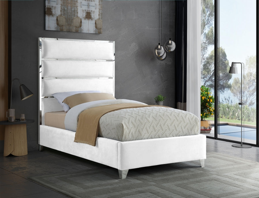 Zuma White Velvet Twin Bed from Meridian - Luna Furniture