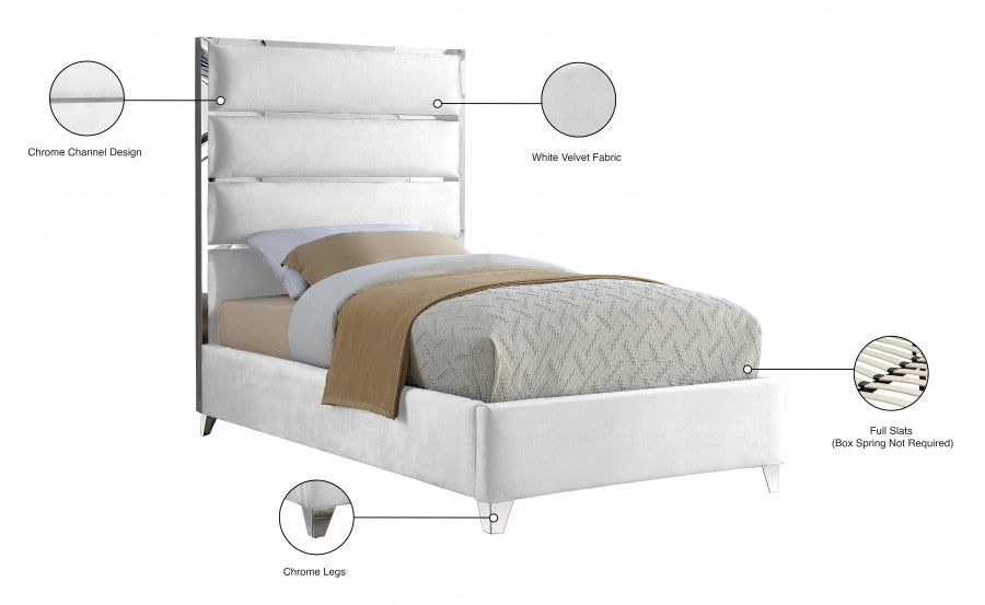 Zuma White Velvet Twin Bed from Meridian - Luna Furniture