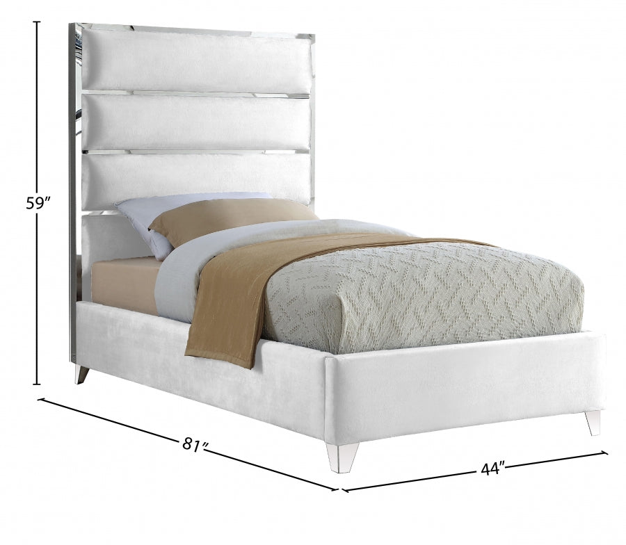 Zuma White Velvet Twin Bed from Meridian - Luna Furniture