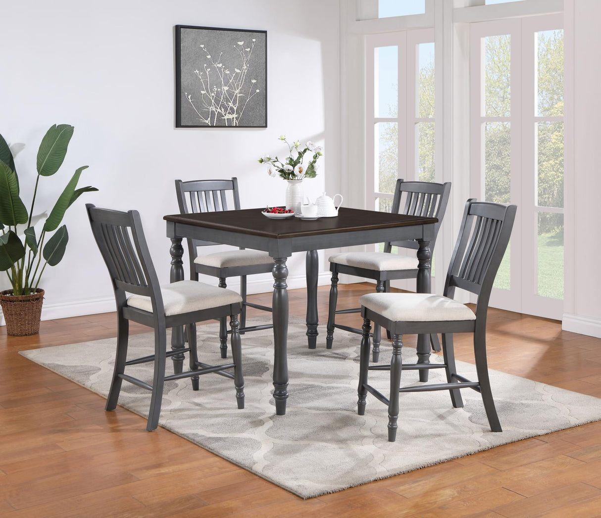 Wiley Beige/Grey 5-Piece Square Spindle Legs Counter Height Dining Set from Coaster - Luna Furniture