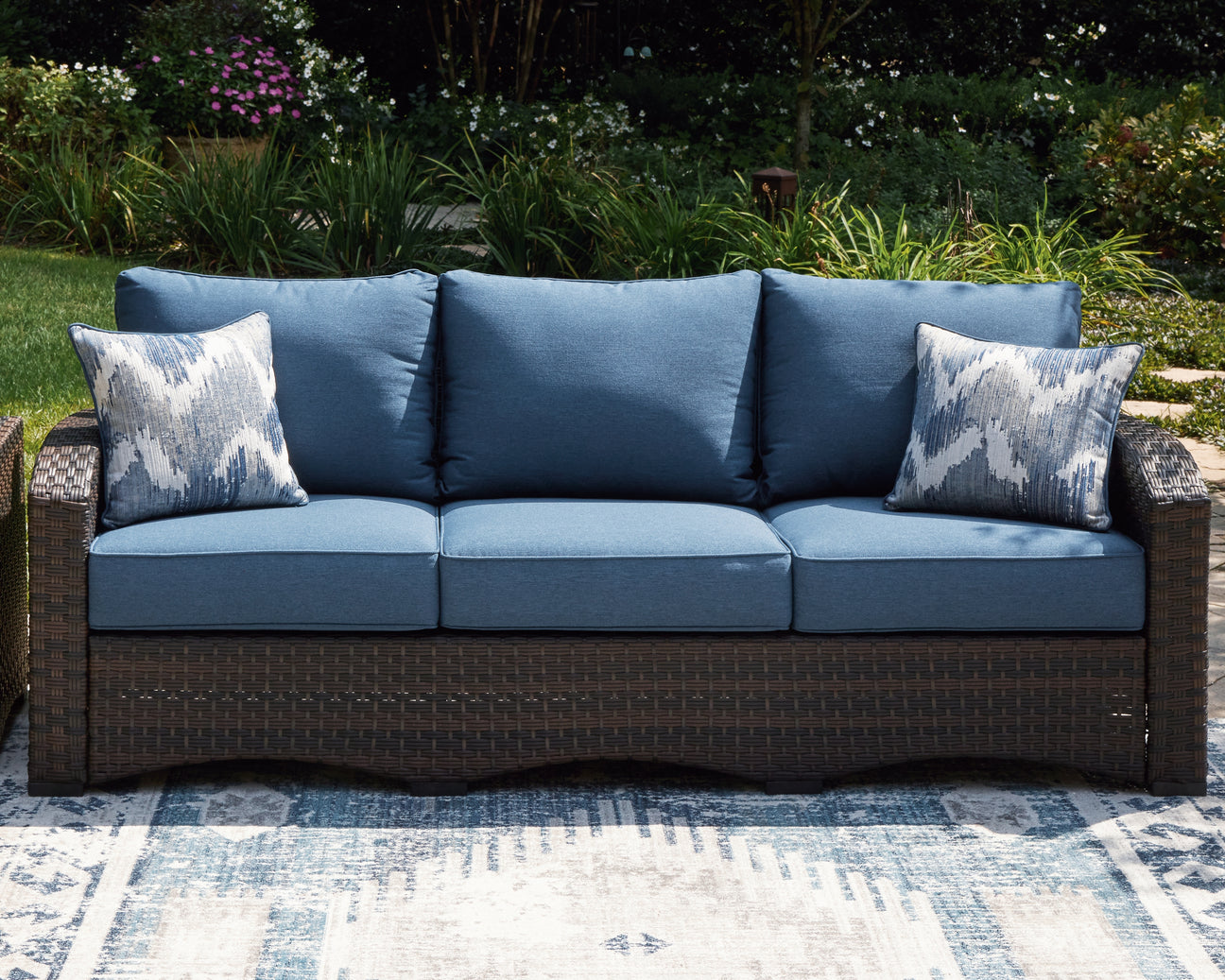 Windglow Blue/Brown Outdoor Sofa with Cushion from Ashley - Luna Furniture