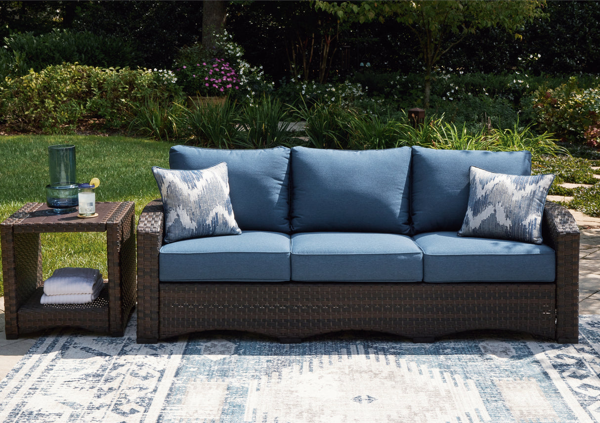 Windglow Blue/Brown Outdoor Sofa with Cushion from Ashley - Luna Furniture