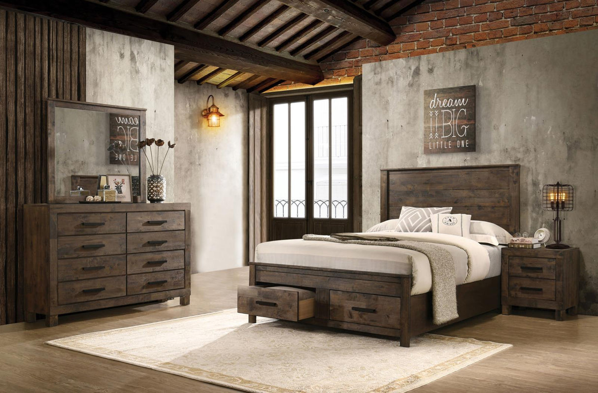 Woodmont Rustic Golden Brown 4-Piece Eastern King Platform Bedroom Set from Coaster - Luna Furniture