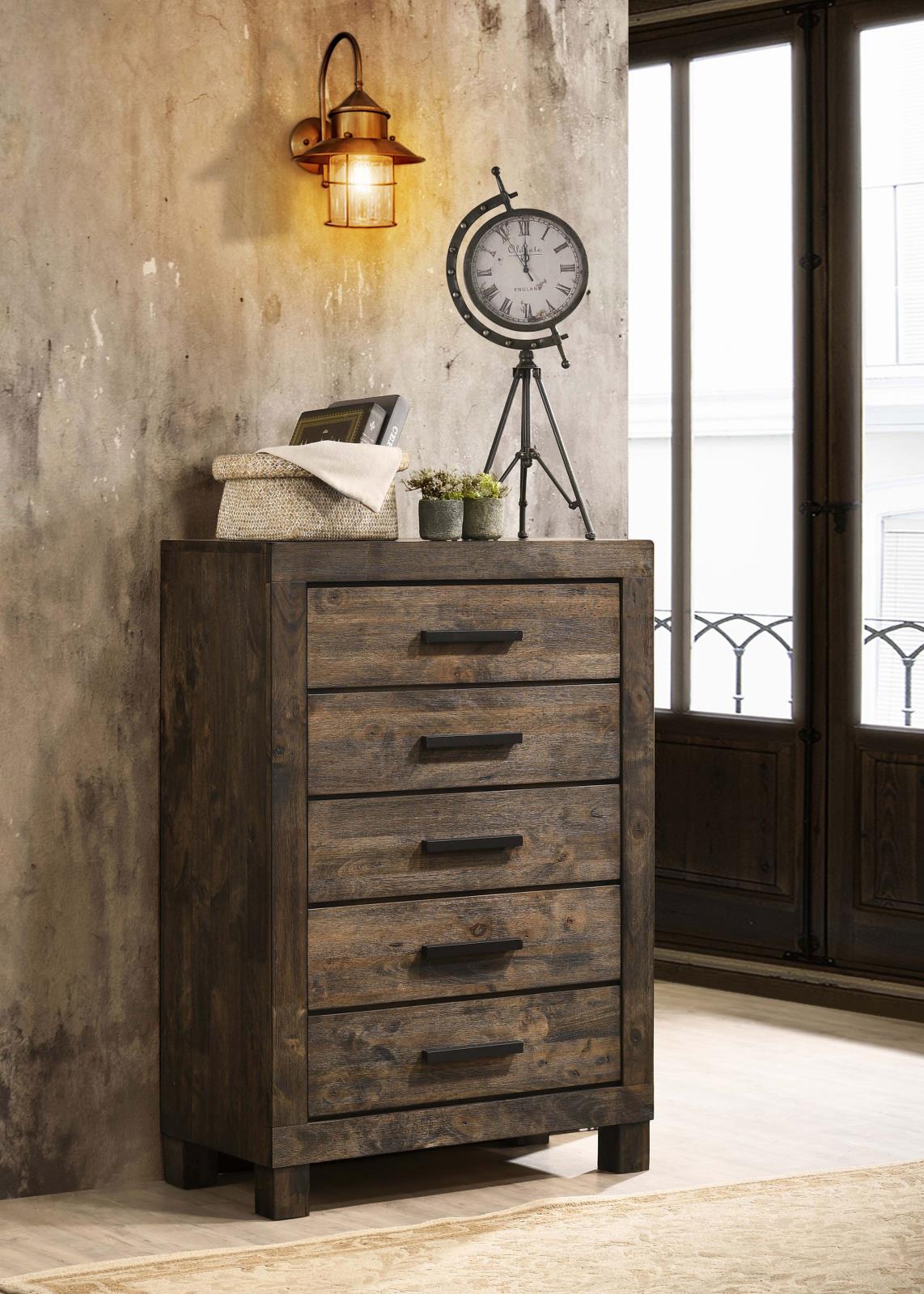 Woodmont Rustic Golden Brown 5-Drawer Chest from Coaster - Luna Furniture