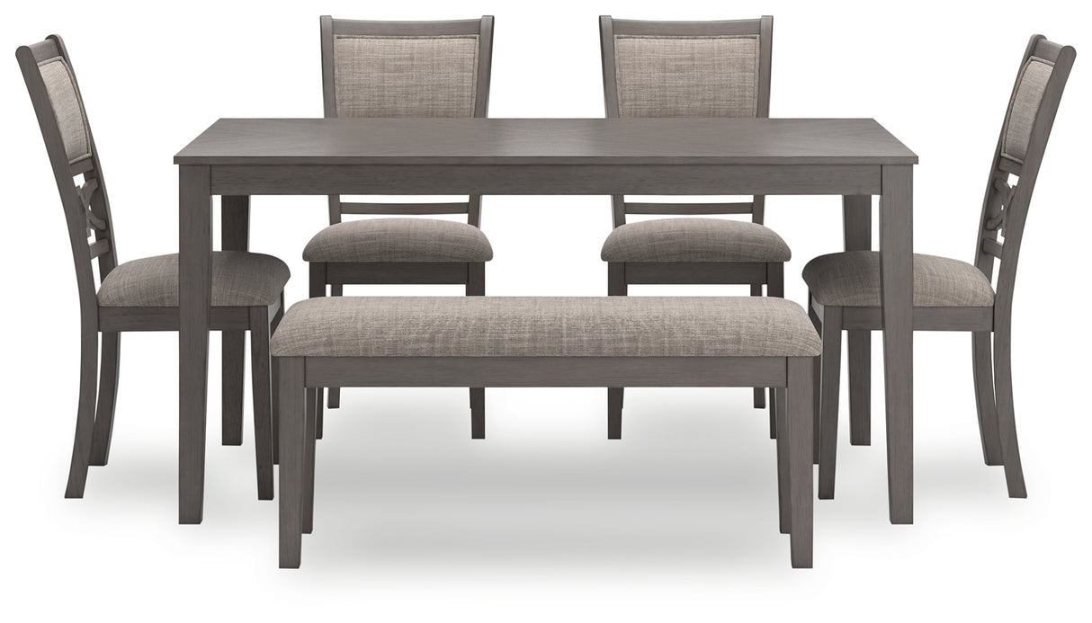 Wrenning Gray Dining Table and 4 Chairs and Bench (Set of 6) from Ashley - Luna Furniture