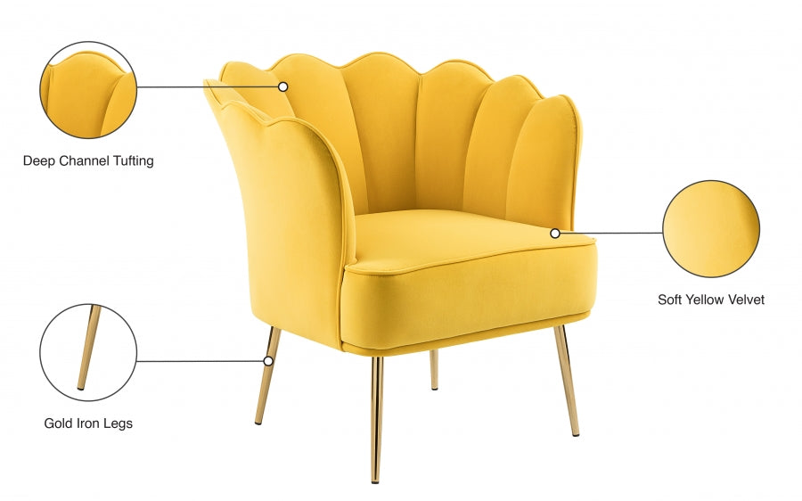 Jester Yellow Velvet Accent Chair from Meridian - Luna Furniture