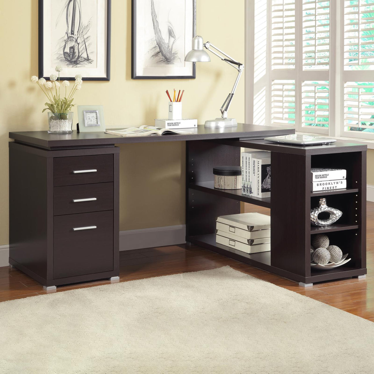 Yvette Cappuccino L-shape Office Desk from Coaster - Luna Furniture