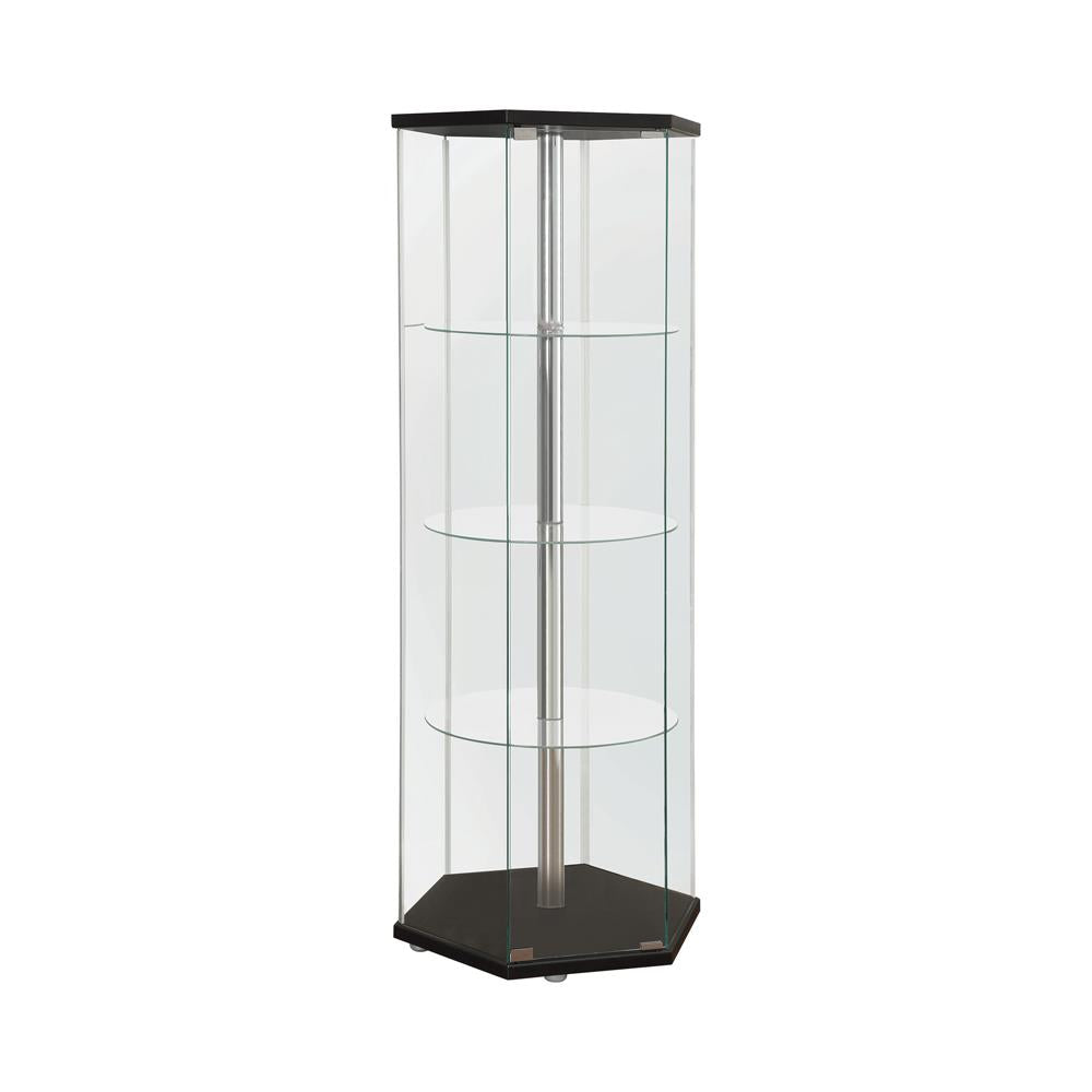 Zahavah Black/Clear 4-Shelf Hexagon Shaped Curio Cabinet from Coaster - Luna Furniture