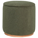 Zena Faux Sheepskin Upholstered Round Ottoman Green from Coaster - Luna Furniture