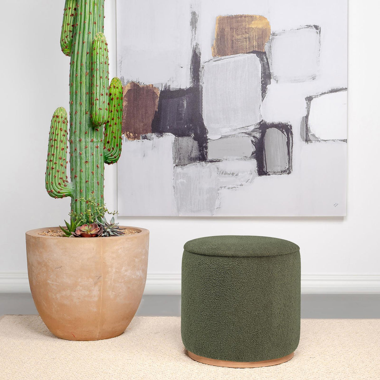 Zena Faux Sheepskin Upholstered Round Ottoman Green from Coaster - Luna Furniture