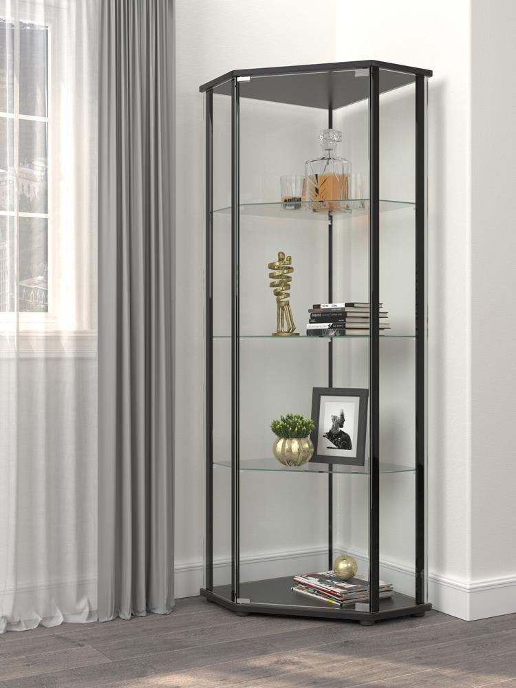 Zenobia Glass Shelf Curio Cabinet Clear and Black - 953234 - Luna Furniture