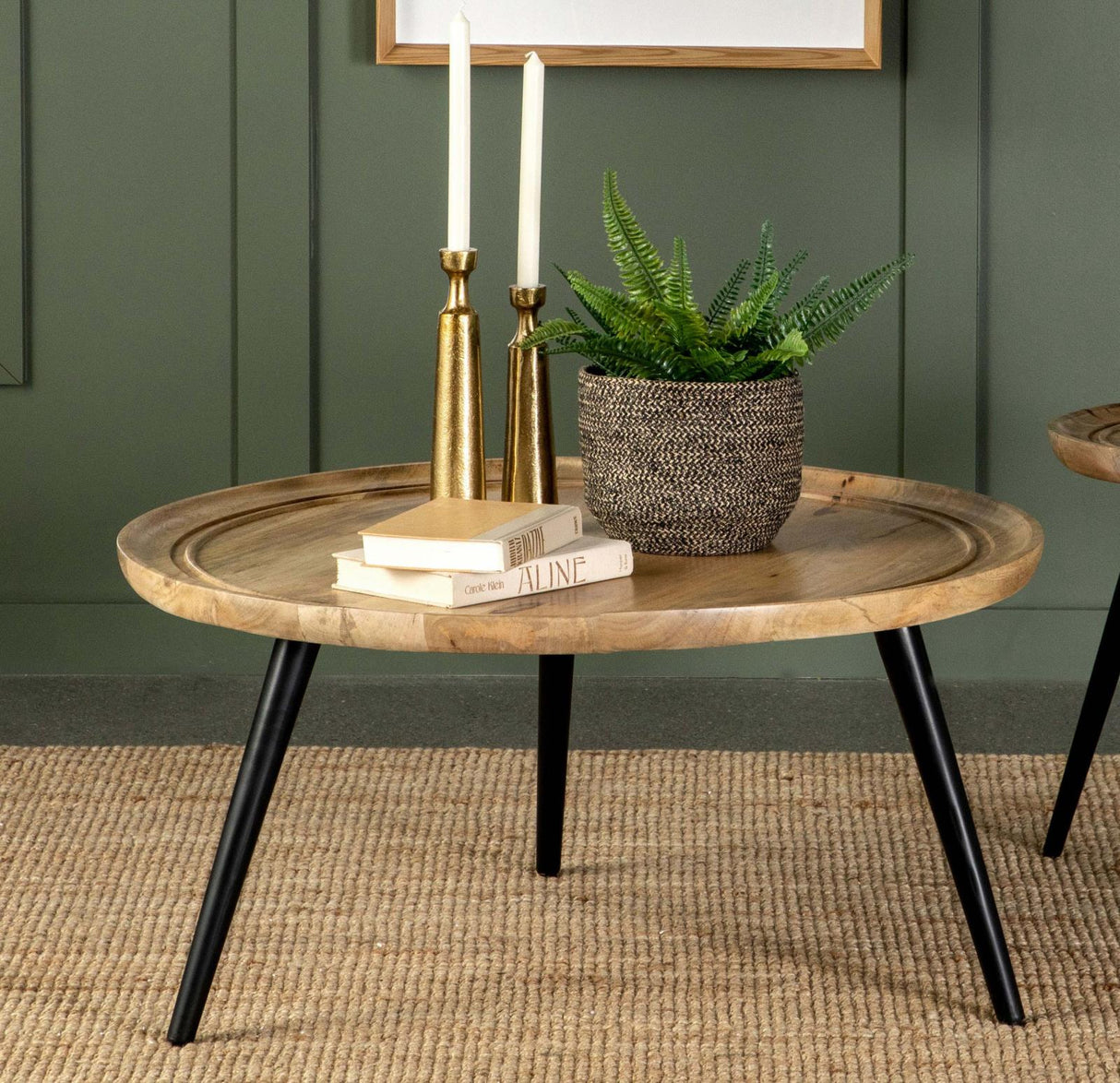 Zoe Natural/Black Round Coffee Table with Trio Legs from Coaster - Luna Furniture